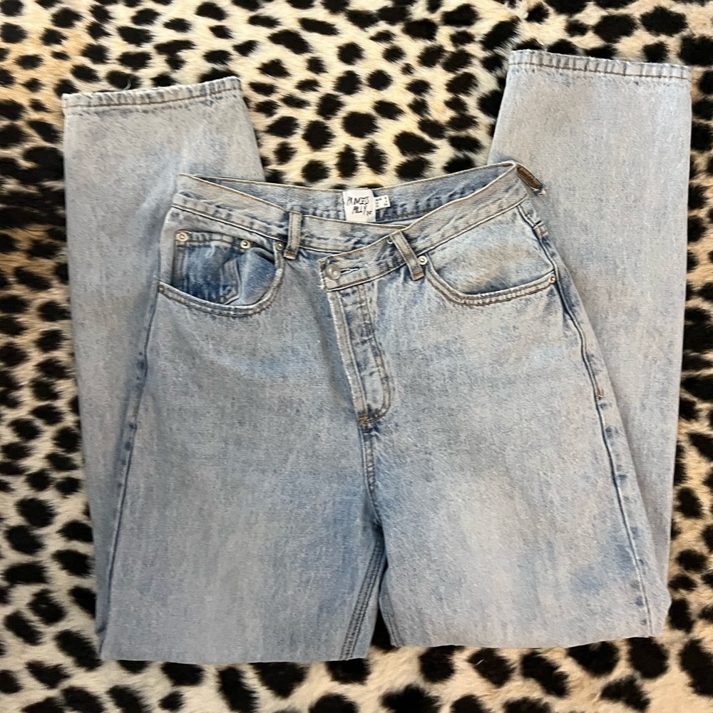 Asymmetrical, straight leg jeans